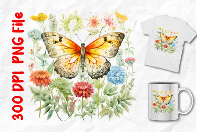 Retro Vintag Butterfly Wild Flowers