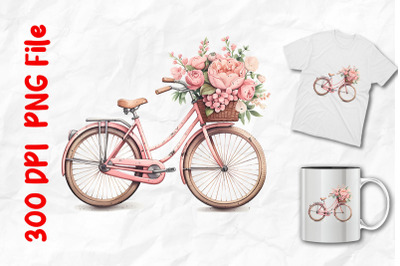 Pink Retro Bicycle Pink Flowers