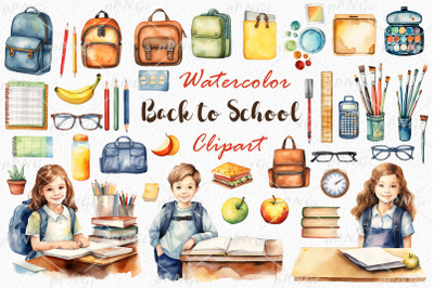 Back to School Watercolor Clipart