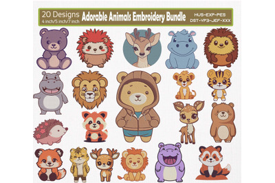 Cute Kawaii Animals Embroidery Designs Bundle