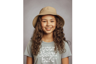 Bella Canvas Shirt, Bella Canvas 3001T Mockup, Kids With Bucket Hat Mo