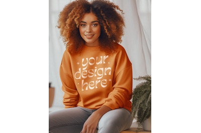 Gildan 18000 Mockup, Gildan Orange Sweatshirt Mockup, Crewneck Mockup,