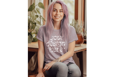 Comfort Colors 1717 Mockup&2C; Comfort Color Orchid&2C; Female Tshirt Mockup