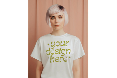 White Tshirt Mockup&2C; Bella Canvas 3001 Mockup&2C; Female Model Mockup