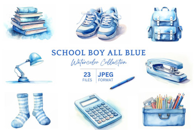 All Blue Back To School Watercolor