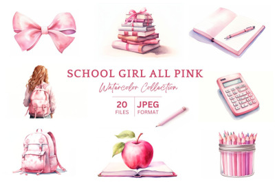 All Pink Back To School Watercolor