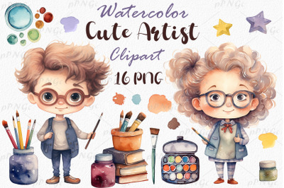 Watercolor Clipart: Adorable Artists
