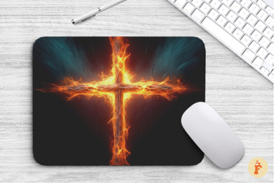 Mouse Pad Christian Cross Holy Fire