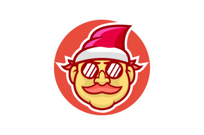 man with christmas hat vector template logo design