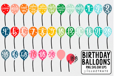 Birthday Balloons SVG Cut Files | Birthday Ages