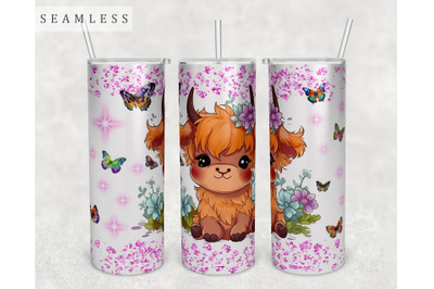 Baby Highland Cow Tumbler Wrap, 20oz Skinny Tumbler Sublimation Design