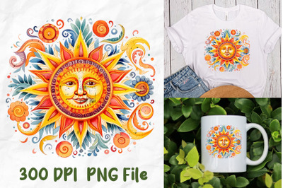 Retro Hippie Sun And Flowers Pattern