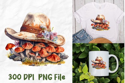 Cowboy Hat Hippie Mushrooms Flowers