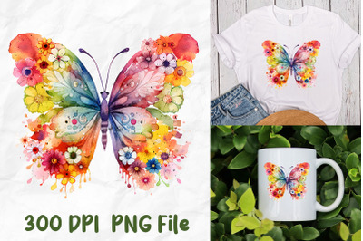 Butterfly With Hippie Flowers Rainbow