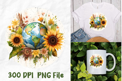 Retro Hippie Planet Earth Sunflowers