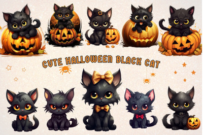 Cute Halloween Black Cat Clipart