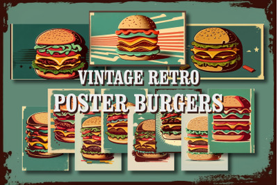 Retro poster with burgers. Vintage Art.