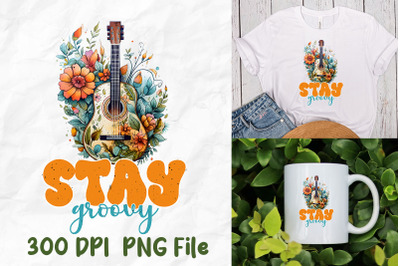 Stay Groovy Guitar Hippie Flower Pattern