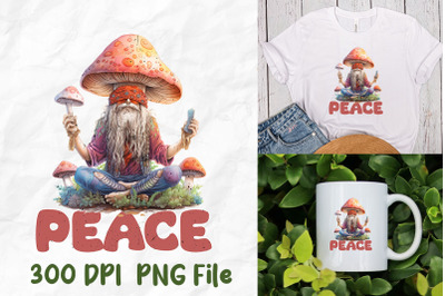 Peace Old Man Meditate Hippie Mushroom