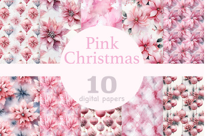 Pink Christmas Digital Paper | Xmas Seamless Pattern Bundle