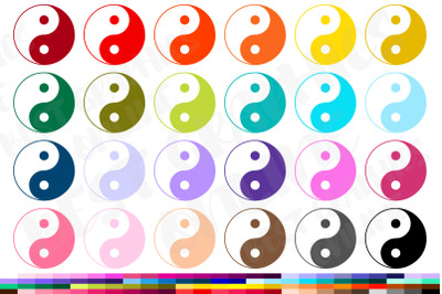 Yin and Yang Clipart Set, Yin Yang Clip art, 100 Colors