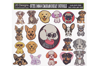 Cute Dogs Embroidery Designs Bundle