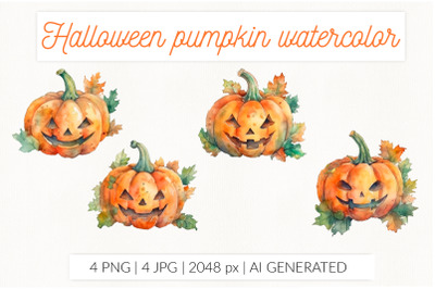 Halloween orange pumpkin Watercolor clip art AI generative