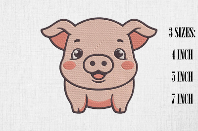 Kawaii Pig Embroidery Design