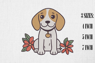 Kawaii Beagle Dog Embroidery Design