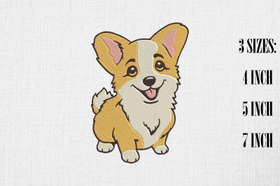 Cute Kawaii Corgi Embroidery Design