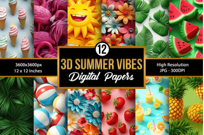 3D Summer Elements Seamless Pattern Backgrounds