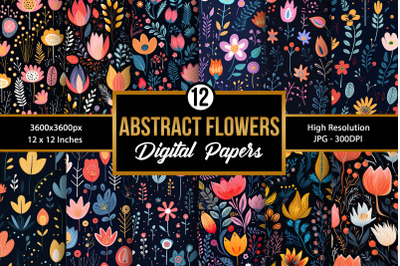 12 Abstract Flowers Seamless Pattern Digital Papers