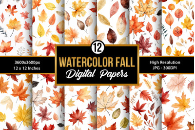 Watercolor Fall Leaves Digital Papers