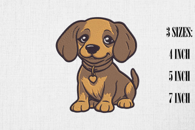 Cute Kawaii Dachshund Embroidery Design