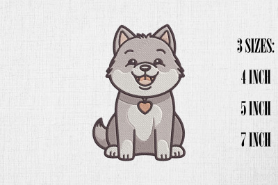 Cute Kawaii Husky Dog Embroidery Design