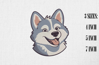 Cute Husky Dog Embroidery Design