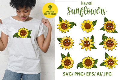 Sunflowers kawaii SVG