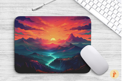 Vibrant Mountain Sunset Mouse Pad