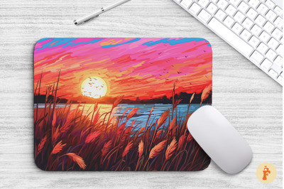 Sunset Over a Field of Reeds Mouse Pad