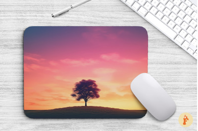 Lonely Tree Under Sunset Sky Mouse Pad