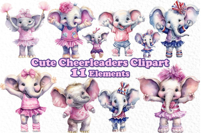 Watercolor Elephants clipart,Cheerleaders clipart