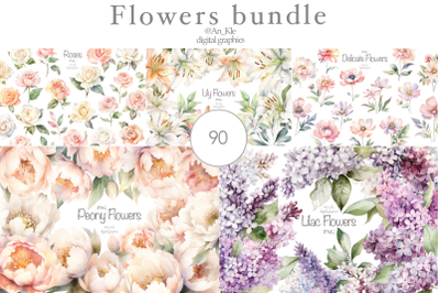 Watercolor flowers bundle