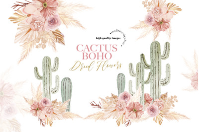 Cactus Pink Dried Floral Pampas Grass Clipart&2C; Taco Cactus Terracotta