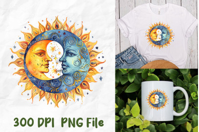 Retro Hippie Sun And Moon Pattern