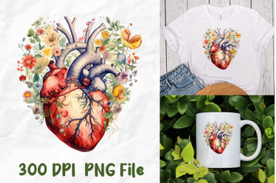 Retro Hippie Human Heart Wild Flowers