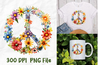 Peace Sign Wild Flowers Retro Hippie