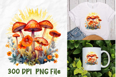 Hippie Mushrooms Watercolor Retro