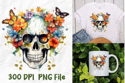 Hippie Flowers And Vintage Skull