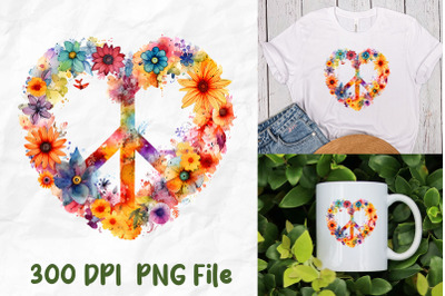 Heart Peace Sign Wild Flowers Hippie