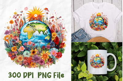 Hippie Earth Wild Flowers Retro Sun